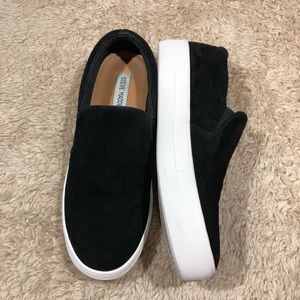 Steve Madden Black Suede Slip On Platform Shoes